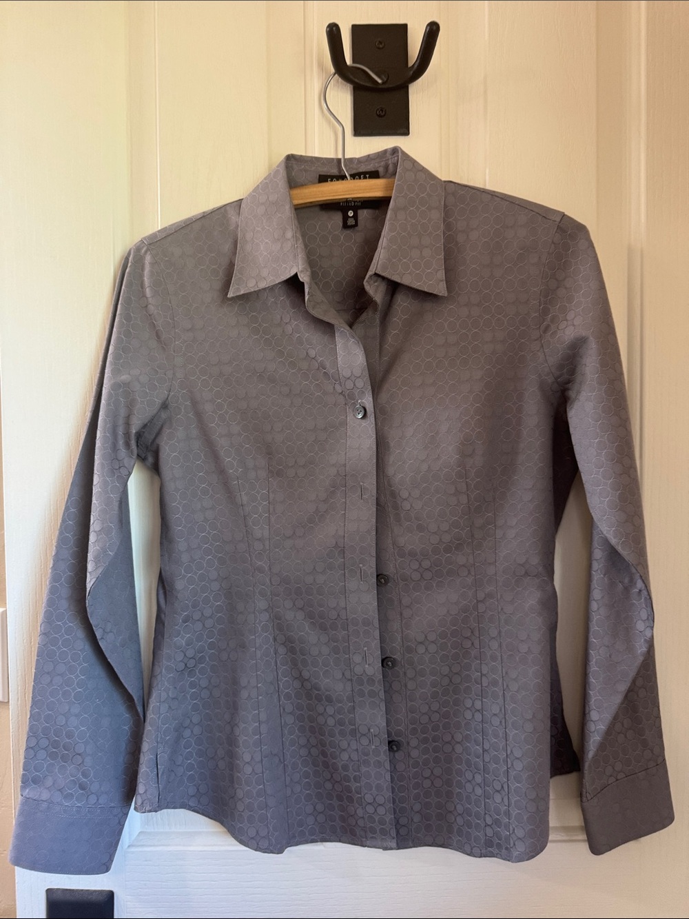 Foxcroft Gray Jacquard Button-Up Dress Shirt